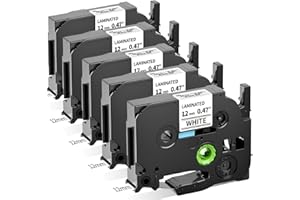 Oozmas Compatible avec Brother P-touch Ruban Etiqueteuse TZe-231 TZ-231 TZe231 TZe Tape 12mm Noir sur Blanc, Ruban Compatible avec Brother P-touch PT-H110 PT-H100LB PT-E100 PT-D400 PT-D210, Pack de 5