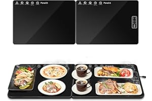 KIZATEN Elektrische Warmhalteplatte für Speisen, Speisenwärmer mit Temperaturregelung & Sicherheitsfunktion, Große Glasoberfläche 80x30cm Faltbares Wärmeplatte, Warmhalten oder Auftauen von Speisen