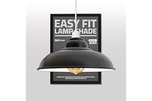 DC VOLTAGE Modern Industrial Metal Ceiling Lampshade 32cm Curved Easy Fit Pendant Lamp Shade with Free Reducer Plate for Living Room (Black Inner White)