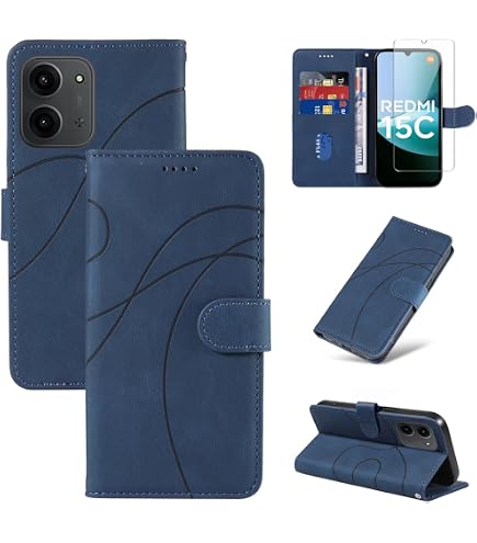 Coque Portefeuille Pour Xiaomi Redmi 15C 4G - Blocage RFID, 2 Verres Trempés Inclus, Noir