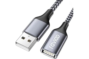RAVIAD Câble Rallonge USB 2.0 2M, Câble Extension USB 2.0 Mâle A vers Femelle A Nylon Tressé Compatible pour Clé USB, Hub USB, Disque Dur Externe, Clavier, Imprimante, Webcam -Gris