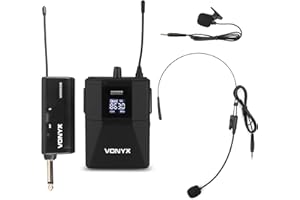 Vonyx WM55B Funkmikrofon Set, Headset Mikrofon und Lavalier Mikrofon Kabellos mit Plug-in-Empfänger, Ansteckmikrofon Kabellos bis zu 50m Reichweite mit Pop Filter, UHF 863-865 MHz, Mini Mikro