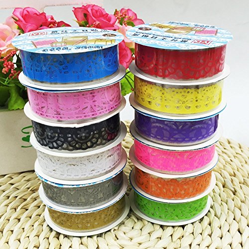 CAOLATOR Masking Klebeband Spitze Klebeband Papier Washi Masking Tape Dekoband Aufkleber Papier Dekorative Bunten DIY Klebeband 3 Stücke - 4