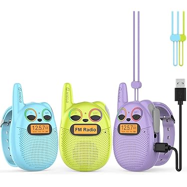 Wishouse Talkie Walkie Enfants Rechargeable Longue Portée 3 Personnes Talky Walky avec PMR 446 MHz Chargeur USB Longe de Lampe de Poche Camping Jouets en Plein Air Cadeau d'anniversaire de Noël