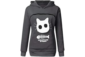 GENERIC Damen Langarm Pullover Kapuzenpullover mit Katzen Hund große Tasche, Katzentasche Pullover mit Reißverschluss, Hunde Katze Tasche Sweatshirt Pulli Hoodie, Frauen Warme Langarmshirt Katzenpulli