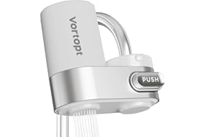 Vortopt Filtre eau Robinet, Filtre à Eau du Robinet de Couleur Blanche, Système de Filtration ACF, Purificateur de l'eau de Longue Durée pour Cuisne, Réduit Chlore, Goût et Odeur, T5