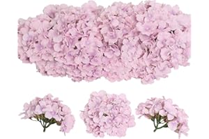 Tifuly 12 Pcs Hortensias Artificiales, Hortensias de Seda Cabezas de Flores con Tallos Flores Falsas para Ramos de Novia, Decoración de Fiesta en el hogar, Arreglos, Centros de Mesa (Púrpura Claro)