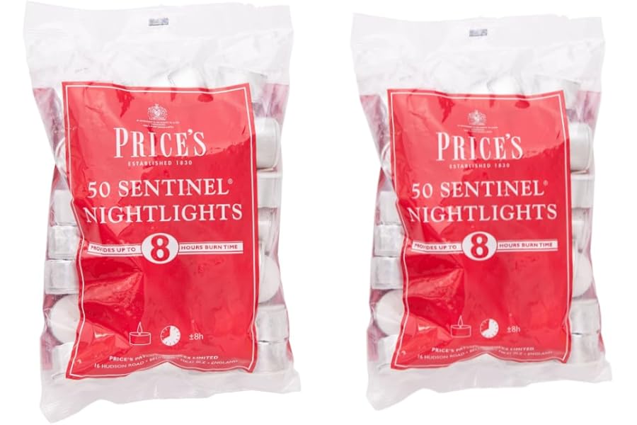 Price's Candles 100 Pack Sentinel Range 8 Hour Tealights Bags | Perfect Long Burning Tea Lights for Home, Catering or General Use | 100 Standard Size Long Burning Tea Lights