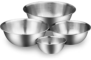 Dunkwckore Lot de 4 Bols à Mélanger, Saladier Cul de Poule Inox, 4 Saladiers Tailles Différentes 0.85L, 1.2L, 1.8L, 2.5L, Empilables et Lave-Vaisselle, Idéal pour la Cuisine, Pâtisserie et Stockage
