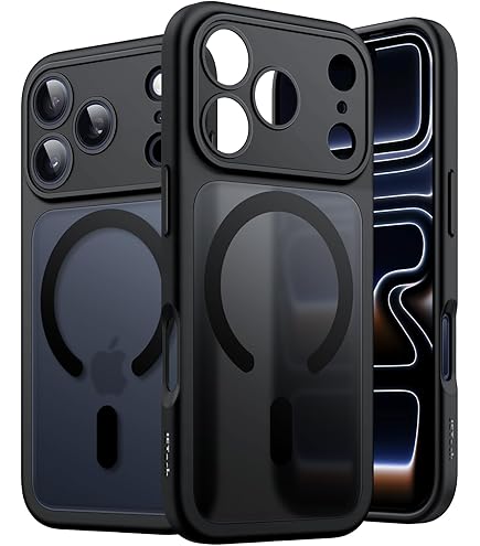 JETech Magnetische Case voor iPhone 17 Pro Max 6,9-Inch Compatibel met MagSafe, Bumper Hoesje Cover, Effen Kleur Matte TPU Frame, Krasbestendige Doorzichtige Achterkant (Oranje