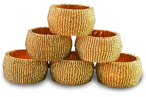 Ajuny Set of 6 Gold Handmade Beaded Decorative Napkin Rings Table Decor Gifts 1.5 Inch