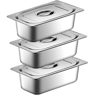 Lot De 3 Plats à Paner HENGBIRD - Acier Inoxydable 25x19x5cm - Avec Couvercle - Lave-Vaisselle Safe