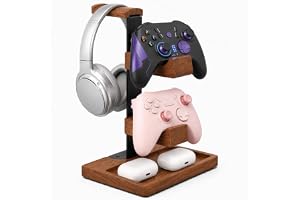 Cyiecweu 3-i-1 hörlurshållare och headset-stativ trä, träd