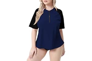 Halcurt Schwimmshirt Damen Übergröße Rash Guard Kurzarm UPF 50+ Sonnenschutz UV Shirt Schnell Trocknender Badeshirt Bademode 1X-4X