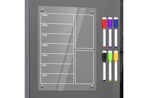 SULOLI A4 Calendrier Magnetique Frigo Transparent-Calendrier Magnétique Effaçable (29,7 x 21cm)-Semaine Tableau Frigo Transparent avec 6pcs Marqueurs Premium