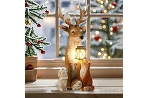 Sunshine smile Weihnachtsdeko Hirsch Mit LED Laterne,Gartenfigur,Gartendeko Figuren Elch,Gartenfiguren aus Kunstharz,Weihnachtsdeko Aussen,Gartenfiguren für Außen,Gartendeko für Draußen Wetterfest