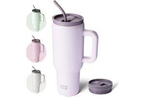 BOTTLEBOTTLE BOTTLE BOTTLE Tasse isotherme 1200 ml, Mug avec paille et poignée, Tasse avec paille sous vide en acier inoxydable pour cadeaux, fêtes, bureau, Café (violet)
