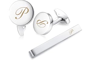 Honey Bear Carta Inicial Alfabeto Gemelos & Clip Pasador de Corbata Pisacorbatas - Acero Inoxidable para la Camisa de los Hombres Regalo de Boda del Negocio Plata