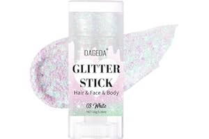 Prreal Bâton à paillettes pour le corps, maquillage en gel pailleté pour le visage, holographique, paillettes, sirène, tenue de rave, accessoires de festival, blanc