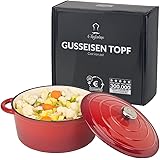 Chefarone Gusseisen Topf 26 cm 4,7 L emailliert - Schmortopf mit Deckel Induktion - Gusseisen Bräter Topf Brot backen - Cocot