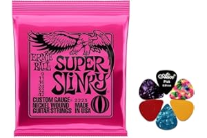THE PIANO ACCESSORY SHOP - ERNIE BALL Bundle Ernie Ball Super Slinky Guitar Strings 2223 (9-42) with 6 plectrums