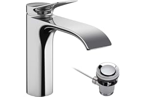 ‎HANSGROHE hansgrohe Vivenis - Waschtischarmatur mit Zugstangen-Ablauf, Wasserhahn Bad mit Auslauf Höhe 110 mm, Mischbatterie Waschbecken wassersparend (EcoSmart), Chrom, 75020000