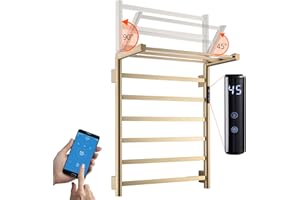 LNXGJJ Scaldasalviette Elettrico WiFi Intelligente Radiatore Scaldasalviette 620 x 500 mm 75 W Termoarredo Elettrico da Bagno Controllo Vocale Pieghevole Oro Spazzolato Asciugabiancheria da Parete