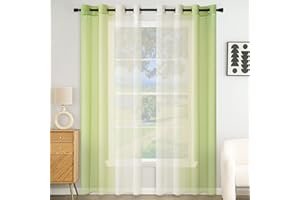 ‎EMEMA EMEMA Voile Vorhang Zweifarbiger Vorhang mit Ösen Transparente Gardine Ösenschal Fensterschal Lichtdurchlässig für Schlafzimmer 2er Set 140x245cm Grün