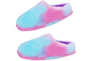 CHUANGLI Girls Fluffy House Slippers Cozy Plush Slip-on House Shoes Kids Warm Bedroom Slippers Memory Foam Slippers for Indoor Outdoor