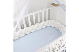Hovoto Bettschlange Geflochten, Bettschlange, Kantenschutz Bettumrandung Knotenkissen, Seitenschläferkissen, Bettschlange Baby, Zierkissen Stillkissen, weiß,1.5m