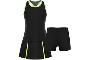 LiiYii 2Pcs Sportswear Enfants Fille Tenue de Tennis Golf Ensemble T-Shirt Chemise à Manches Courtes Jupe de Sport Evasé Vêtement Eté Casual Joggings 5-14 Ans