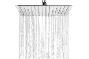 HAUSPROFI Pommeau de Douche Anti-Calcaire, Tête de Douche Pluie Economiseur d'Eau avec Buse en Acier Inoxydable 12 pouces/30cm finition Chrome Poli (Miroir), Carré