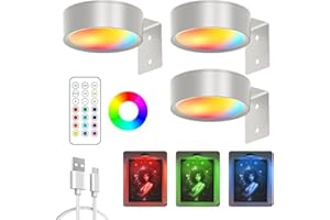 KNUBBUF Luces Para Cuadros, Luz Inalambrica, Luces Para Cuadros De Pared, Lámpara De Cuadro LED Sin Cable, Lamparas Sin Cables Con Control Remoto, Brillo Ajustable Y Temporizador (Blanco 13colores, 3Pcs)