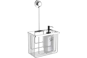 Magionline Contenitore portaoggetti per bagno e doccia, non richiede fori, con gancio grande, da appendere, Cromo