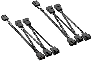 GINTOOYUN 2 Pcs 4 Pin/3 Pin PWM Chassis Fan Splitter Cable, 1 Female to 5 Male, 23cm/9in & 13cm/5in, Black, PVC, 24AWG, PC Cooling, CPU Fans