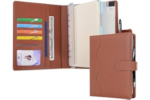 WASON Cuaderno de Cuero PU A5 con Papel Recargable, Carpeta de Anillas Extraíbles con Portapapeles, Bloc de Notas y Bolígrafo para Viajes, Negocios, Organizador de Escuela (Marrón)