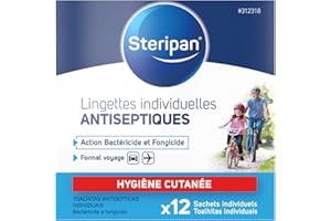 Steripan - Lingettes Individuelles Antiseptiques - Action Bactéricide/Fongicide - Sans Rinçage - x12 Sachets Individuels