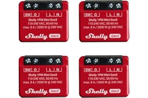 Shelly 1PM Mini Gen3 | Confezione da 4 | Relè intelligente WiFi e Bluetooth, 1 canale 8A con misurazione della potenza | Domotica | Compatibile con Alexa e Google Home | App iOS Android