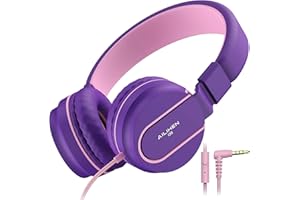 AILIHEN I35 Kinder Kopfhörer mit Mikrofon, Lautstärke begrenzt 93 dB, für Mädchen, Jungen, Teenager, leicht, faltbar, kabelgebunden, für Schule, Online-Kurs, Chromebook, Mobiltelefone（Purpur Rosa）