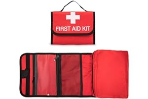 Jipemtra First Aid Bag Tote Empty Small Red First Aid Kit Bag Outdoor Travel Rescue Pouch First Responder Storage Survival Medicine Bag for Car Home Office Sport Outdoors (Red Foldable)