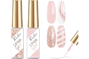 Rechoo 2pcs Esmaltes Permanentes para Uñas, Pintauñas Gel Liner de Rosa y Purpurina, 8ml Gel Uñas para Painting Liner, Liner Nail Gel Polish, Semipermanente para Uñas