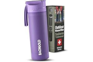 BACHGOLD® Botella de filtro de agua profesional para exteriores, 650 ml, con capacidad de filtro de 1500 l, elimina el 99,99% de todas las bacterias y filtra virus, partículas y metales pesados, color