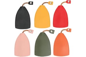 Aieino 6pcs Car Key Cases Pull Through - PU Leather Keycase with Ring Keys Cover Housekeepers Protector Large Capacity Key Holder Multicolor Key Bags for Women Men Gift, Plain Colors
