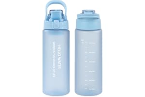 omedecal Bouteille d'eau de sport de 765,4 g avec filtre amovible, bouteille d'eau motivante avec marqueur de capacité, bouteille d'eau potable étanche avec poignée pour voyage, fitness, salle de