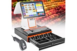 ZHPPED Caisse enregistreuse Intelligente, Caisse enregistreuse Tout-en-Un, Moniteur de Caisse à écran Tactile LCD, Terminal de Point de Vente avec Scanner Portable,White
