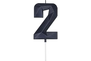 DERVENTA Large Birthday Candle Number 3D Black 3.7 inch Party Celebration Anniversary Decoration Cake Topper 1 Piece (Number 2 Black)