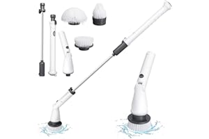 LMYSUFI Cepillo de Limpieza eléctrico, 350 RPM eléctrico Spin Scrubber Cepillo de Limpieza con Barra telescópica Extensible Ajustable y 3 Cabezales de Cepillo para Limpieza de Azulejos, baño, Inodoro