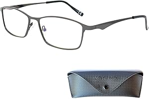 Mini Brille Occhiali Anti Luce Blu con Lenti Rettangolari, Stile Eleganti, Custodia in Omaggio, Montatura Quadrati in Acciaio Inox, Computer Occhiali da Lettura Uomo e Donna