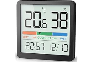 NOKLEAD Room Thermometer Hygrometer Small Digital Temperature Humidity Meter Indoor Thermometers Sensor Air Monitor with Clock Comfort Display Calibration