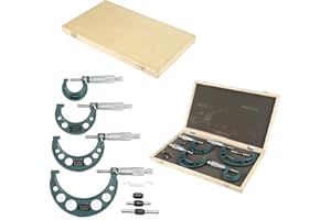 JEANOKO Bügelmessschraube 4 Stück 0-100 Mm Metrische Bügelmessschrauben Dickenmessgerät Messschieber mit Etui